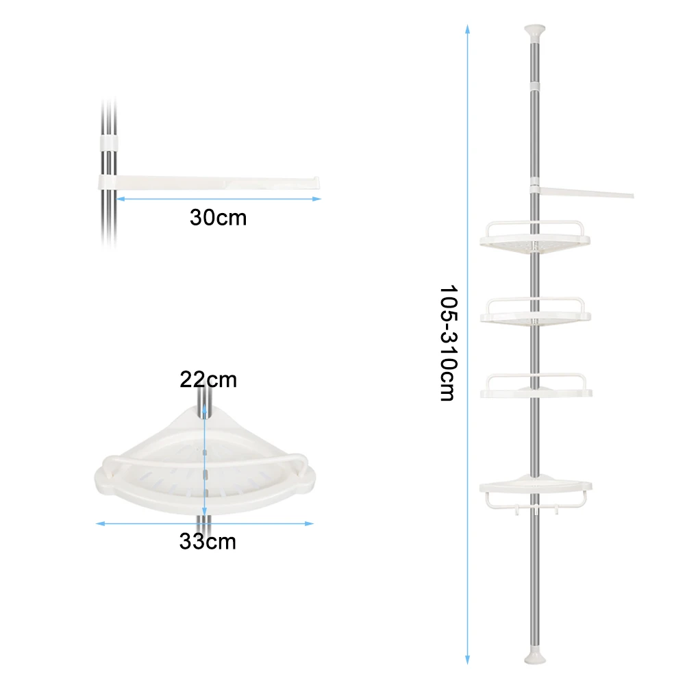 Telescopische badkuipplanken Hoekdoucheplank zonder boren Badorganizer, keuken, spoelbak, verstelbaar van 105 tot 310 cm