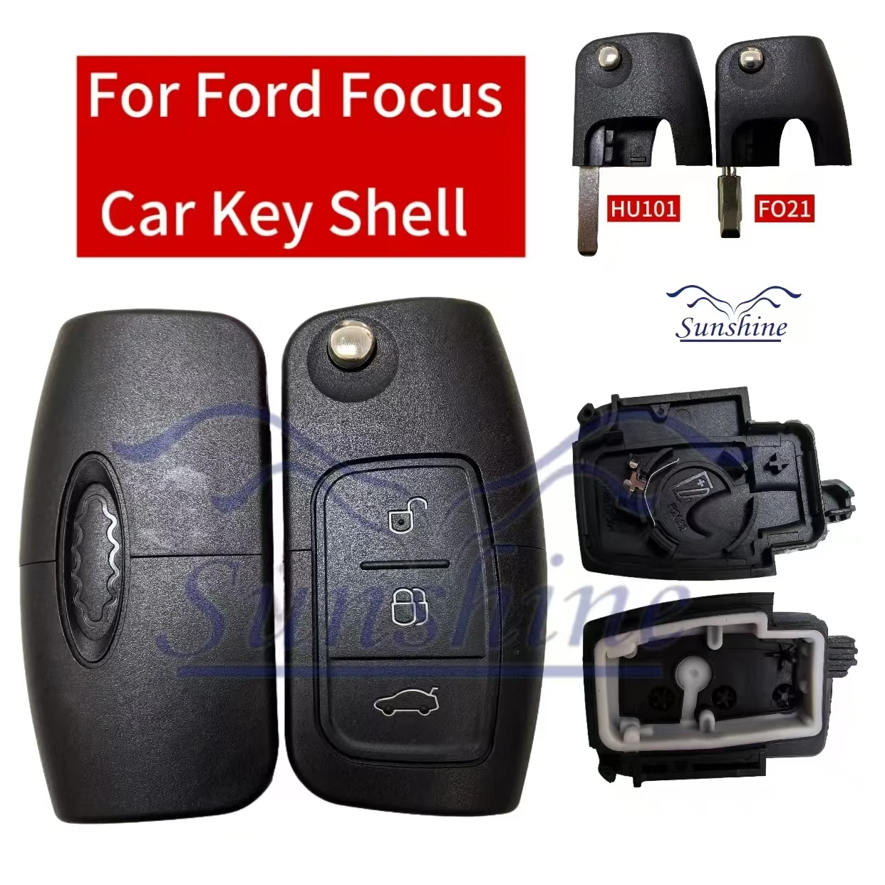 

Sunshine Car Key Shell 3 Button Modified Flip Folding Remote Control for Ford Focus 2 3 Mondeo Fiesta Galaxy C-MAX Key Fob Case