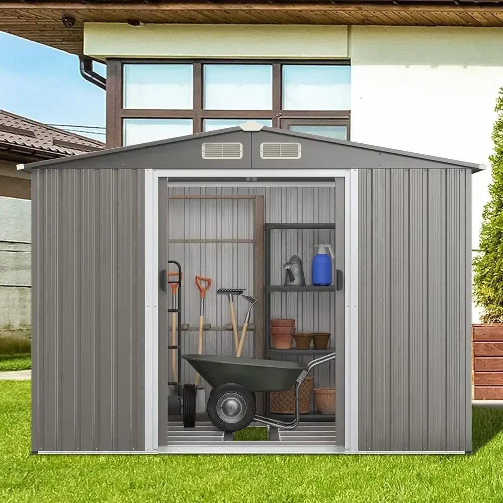 8x6 Galvanized Steel Outdoor Storage Shed with Floor, Lockable Door & Air Vent