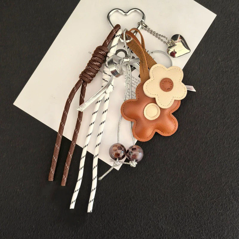 Handmade Flower Heart Keychain Key Ring Woven Lanyards Bag Charm Summer Keychain Hanging Accessories Women
