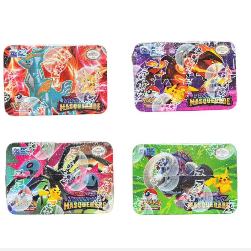 42pcs/set Iron Box English Spanish Pokemon Battle Cards Toys White Flare Black Bolt Pikachu Game Anime Bank Cards Battle Cards