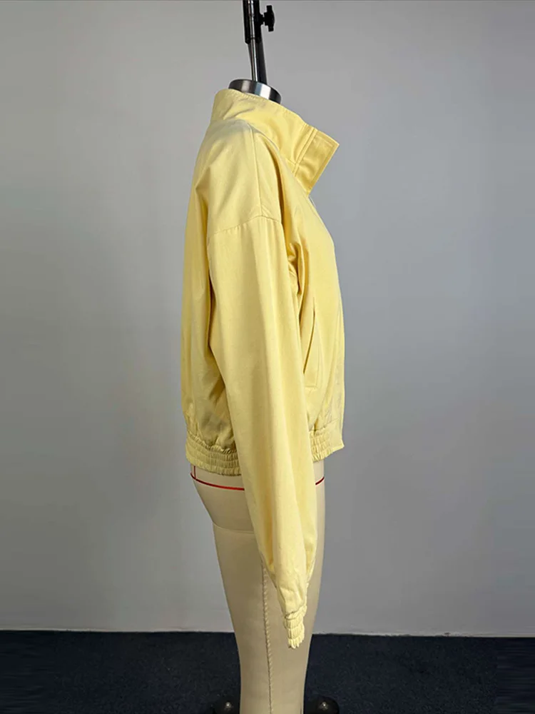 Damenjacken mit Stehkragen, Langarm, Oversize Kurzmäntel, Street-Style mit Laternenärmeln, Gerüschter Loser Mantel, Schicke Neue Oberbekleidung – Detail 3
