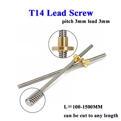 T14 Lead Screw Trapezoidal Rod Diameter 14mm pitch 3mm lead 3mm 6mm with Brass Nut for 3D printer CNC Parts Stainless Steel
