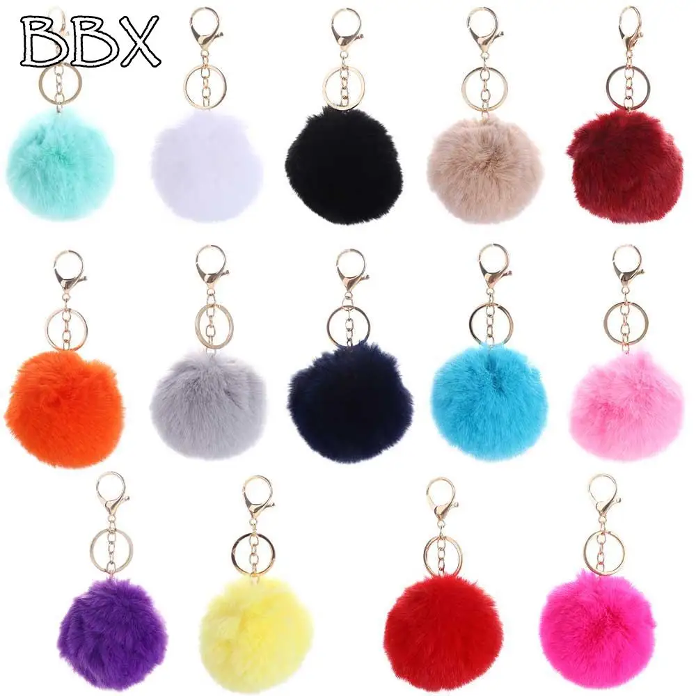 1PC 8cm Cute Rex Rabbit Plush Keychain Fluffy Pom Pom Bag Backpack Decoration Car Keychain Pendant Jewelry