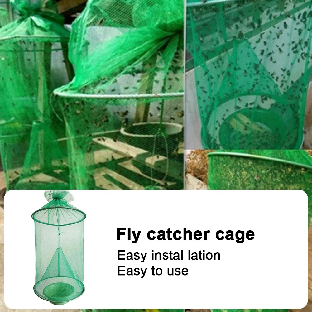 10PCS/5PCS Reusable Hanging Fly Catcher Killer Flies Flytrap Cage Net Trap Pest Control Garden Hanging Flycatcher for Courtyard