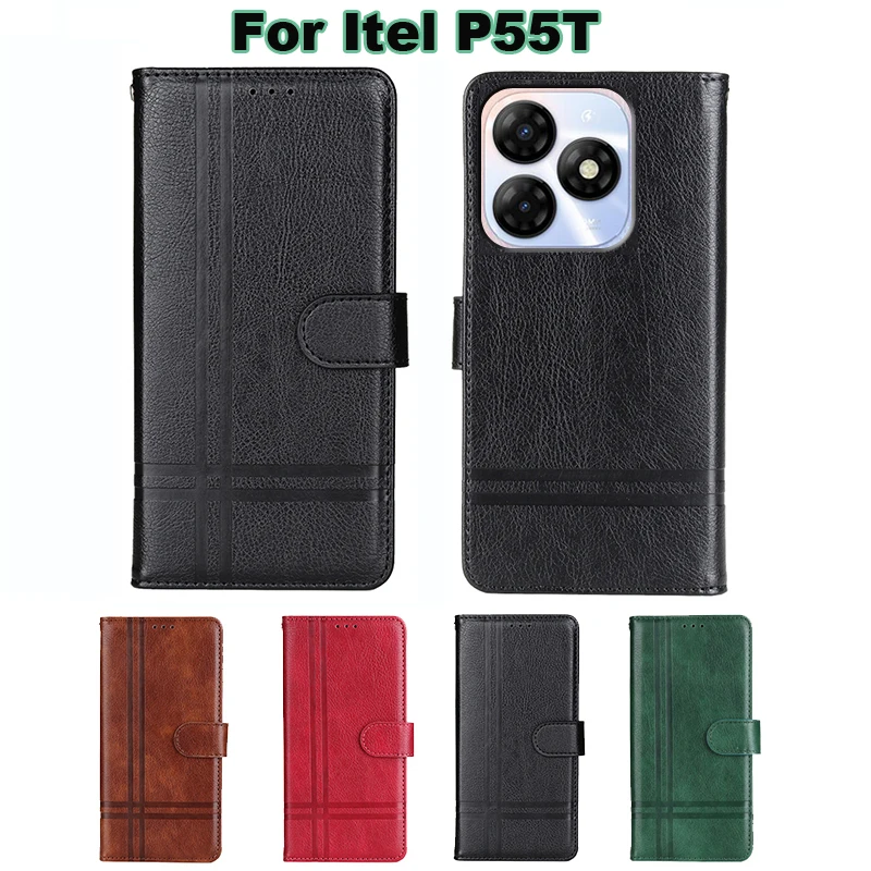 чехол на Itel P55 NFC Case Luxury Leather Capa Coque Book Stand Flip Wallet Cover For Funda Itel P55T P665L Phone Case Etui 6.6