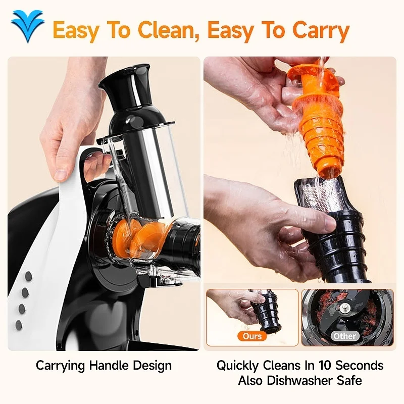 Cold Press Slow Juicer with Reverse Function - 95% Nutrient Retention, Easy Clean Detachable Parts