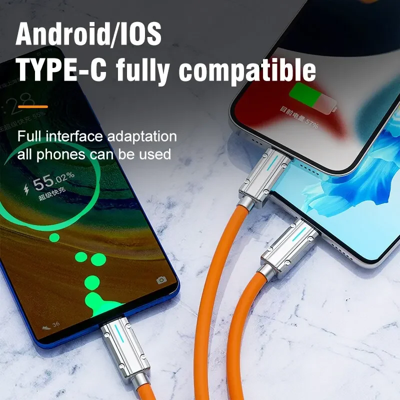 3 In 2 Type-C Mobile Phone Usb Fast Charging 66w Data Cable Suitable For iPhone Huawei OPPO Xiaomi Samsung Redmi Charging Cable