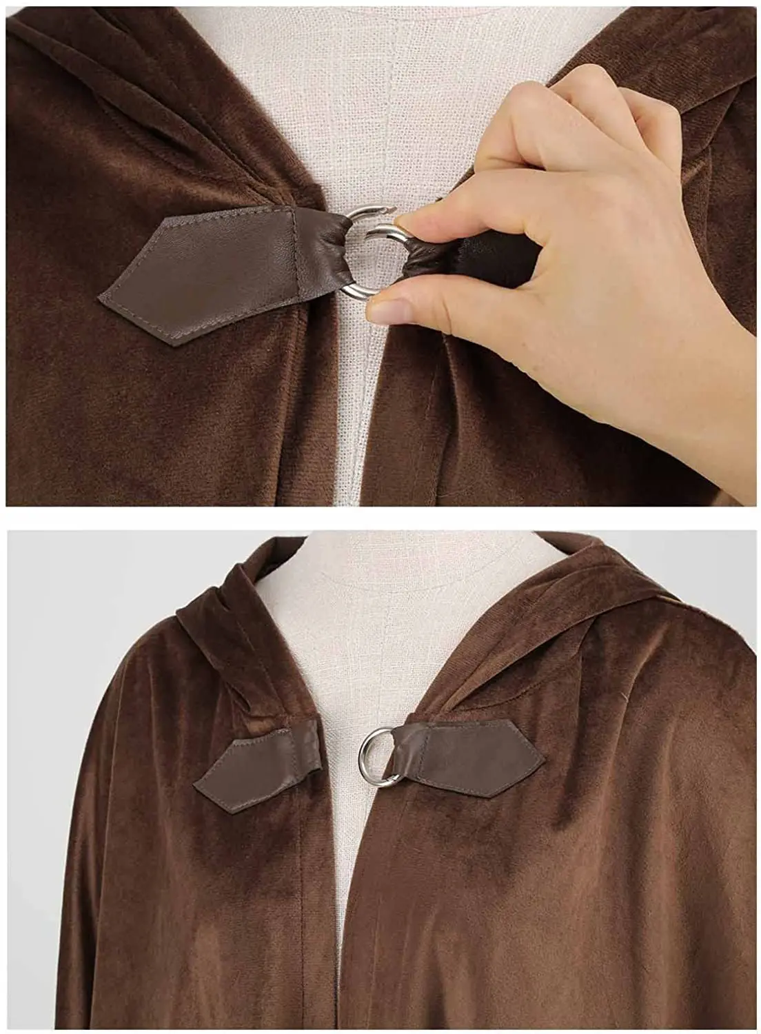 Kapuzenumhang aus Kunstwildleder, Halloween-Kriegerkostüm, Mittelalterlicher Wikinger-Umhang, Renaissance-Cosplay-Robe für Männer, Frauen, Erwachsene, Party-Outfit – Detail 6