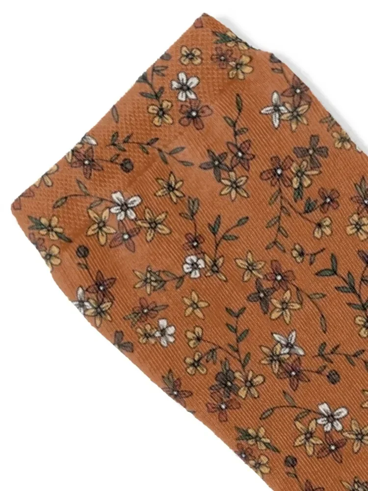 Rust, Orange, & Green Ditsy Floral Socks christmas gifts cartoon essential warm winter Male Socks Women's