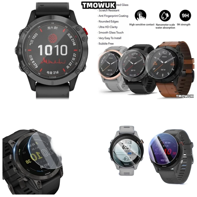 

For Garmin Fenix 6 6S 6X Pro Silver Tempered Glass Screen Protector Smart Watch HD Anti-Scratch 9H Hardness Ultra -Thick Guard C