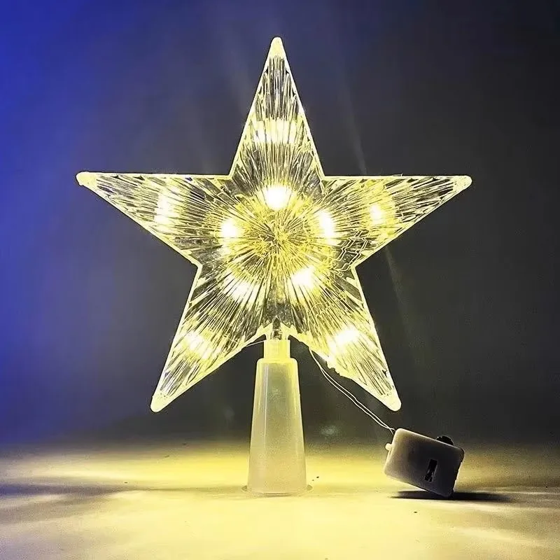 15cm Weihnachtsbaumspitze mit Leuchtendem Fünfzackigen Stern Transparente LED-Leuchte Farbenfrohe Baumspitzen-Dekorationen Navidad-Dekor – Detail 1
