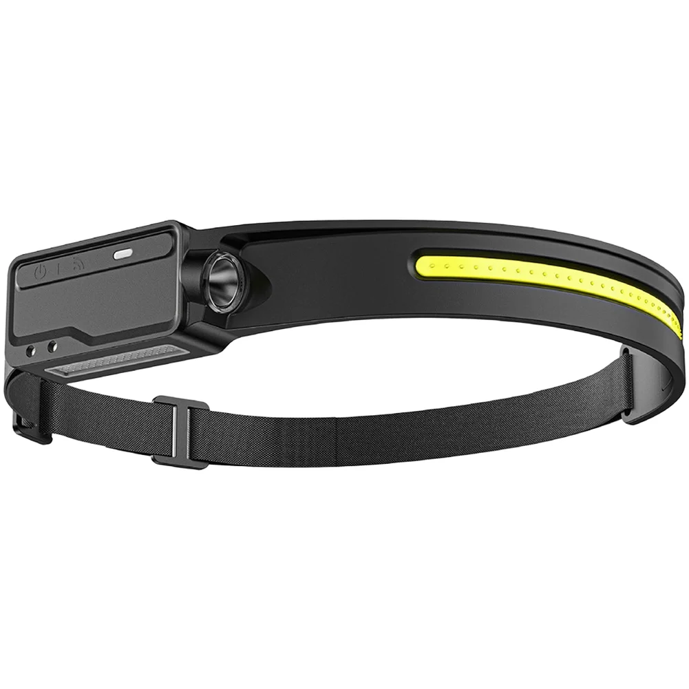 COB and P8 LED Headlamp with Motion Sensor Control Rechargeable 1200mAh Power Source IPX5 Protection for Hiking and Field Work
