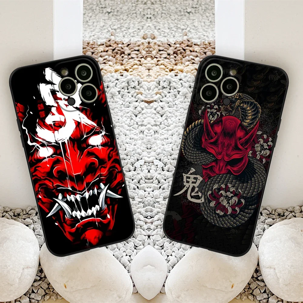 Japanese Oni Hannya Samurai Demon Mask Phone Case For iphone14 13 12 11 15 Pro Max X XR Mini XS 7 8 plus SE Full Coverage Covers