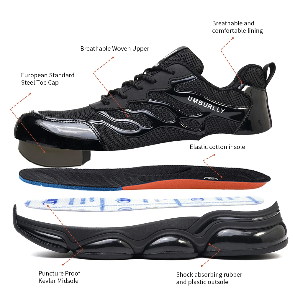 2024 Work Sneakers Steel Toe Shoes Men Safety Shoes Puncture-Proof Work Shoes Boots Fashion Indestructible Footwear Security