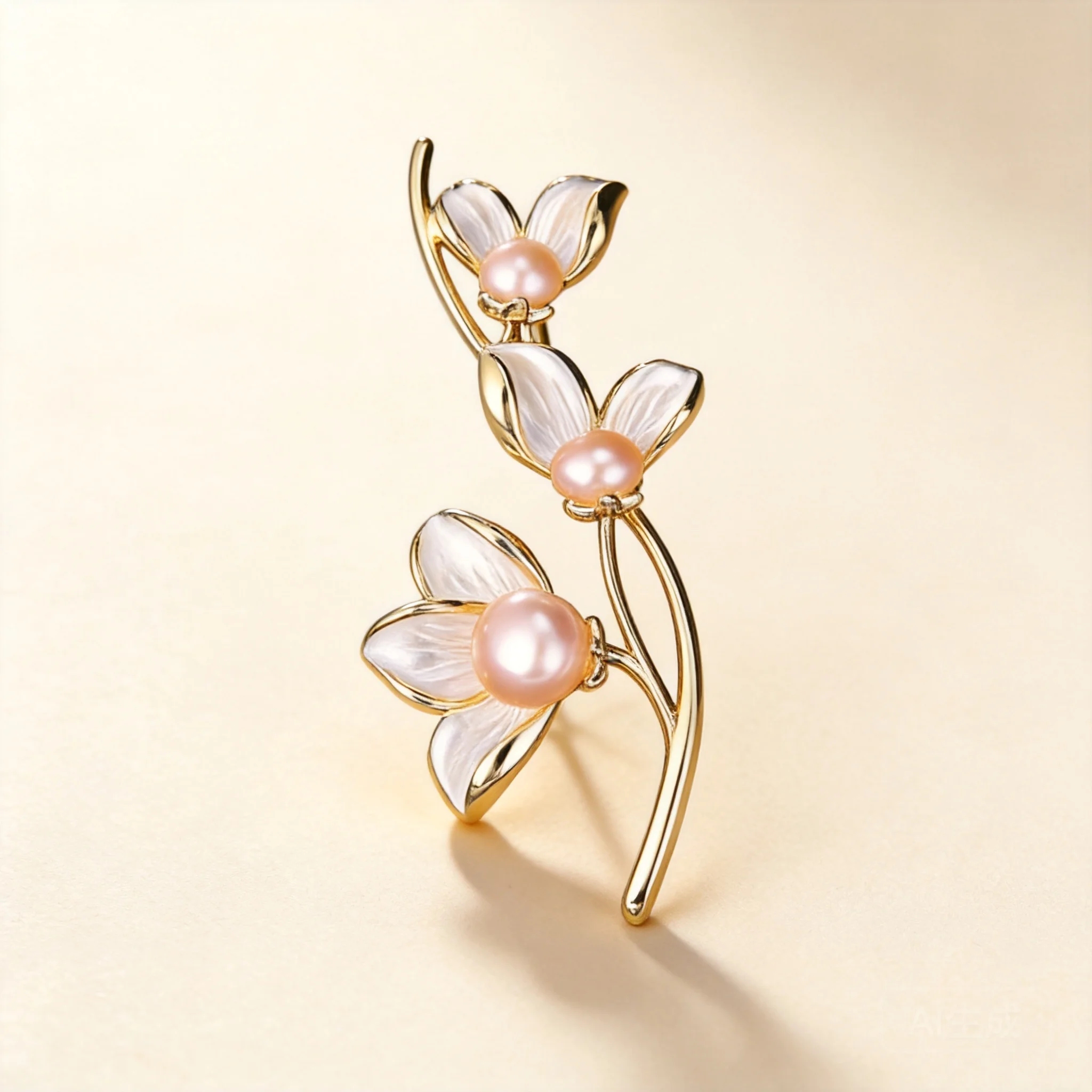 Chinese Style Lucky Magnolia Brooch For Women Natural Freshwater Pearl Elegant Enamel Gold Plated Pin For Suit Coat Winter Outfi