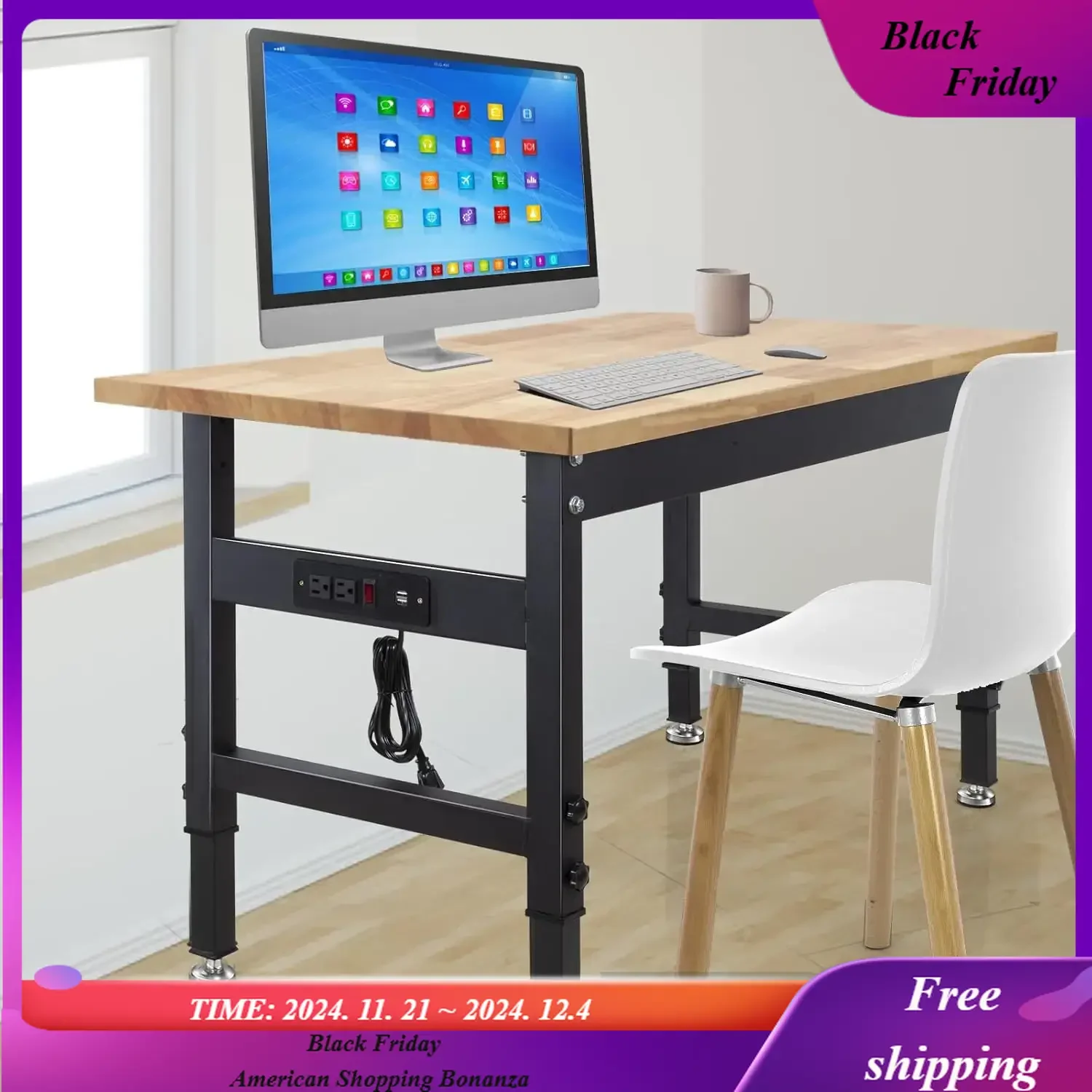 

Work Bench,Adjustable Height Work Table, Heavy Duty Oak Wood Workbench, Garage Work Bench Table