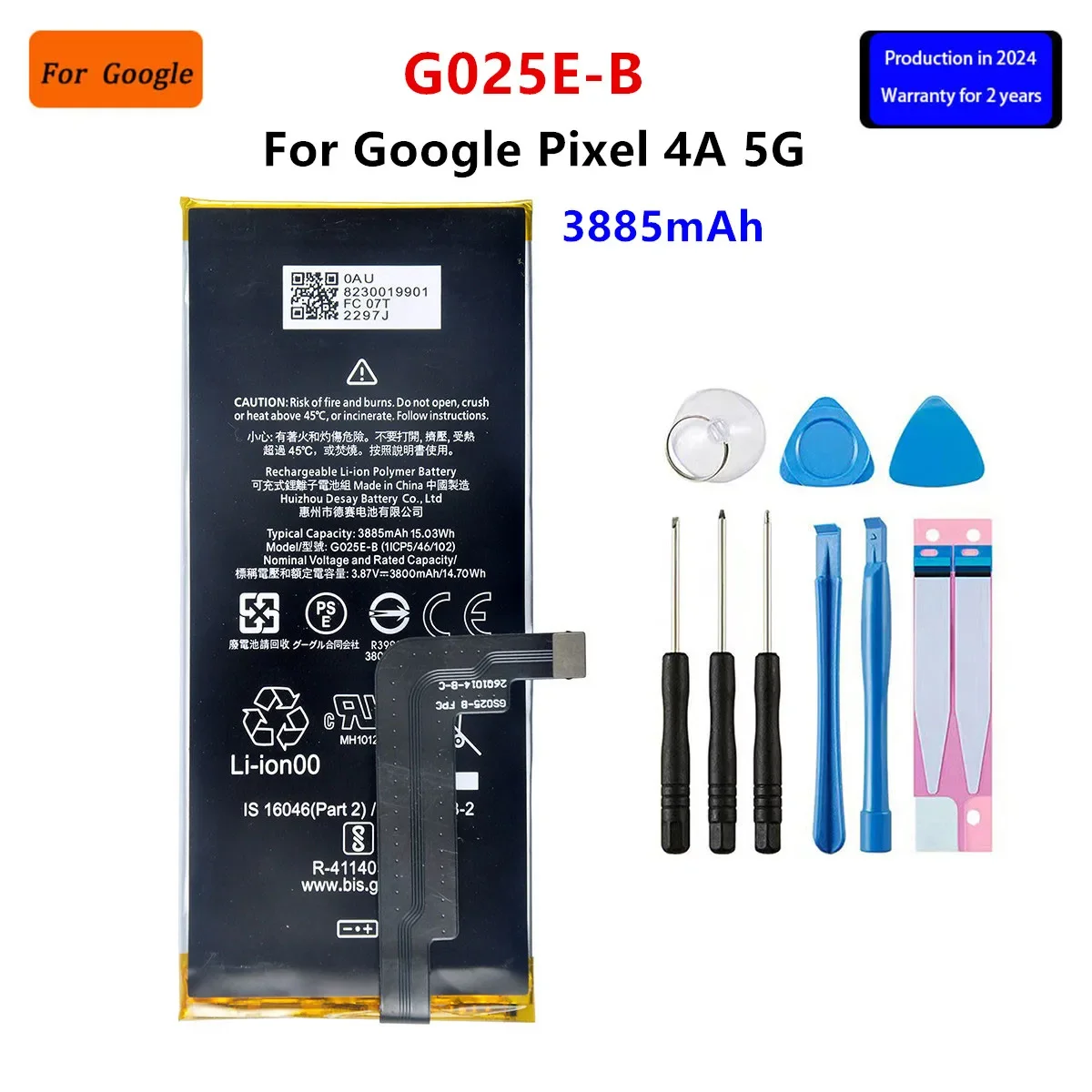 100% Orginal G025E-B 3885mAh Replacement Battery For Google Pixel 4A 5G Version Genuine Production Phone Batteries+Tools