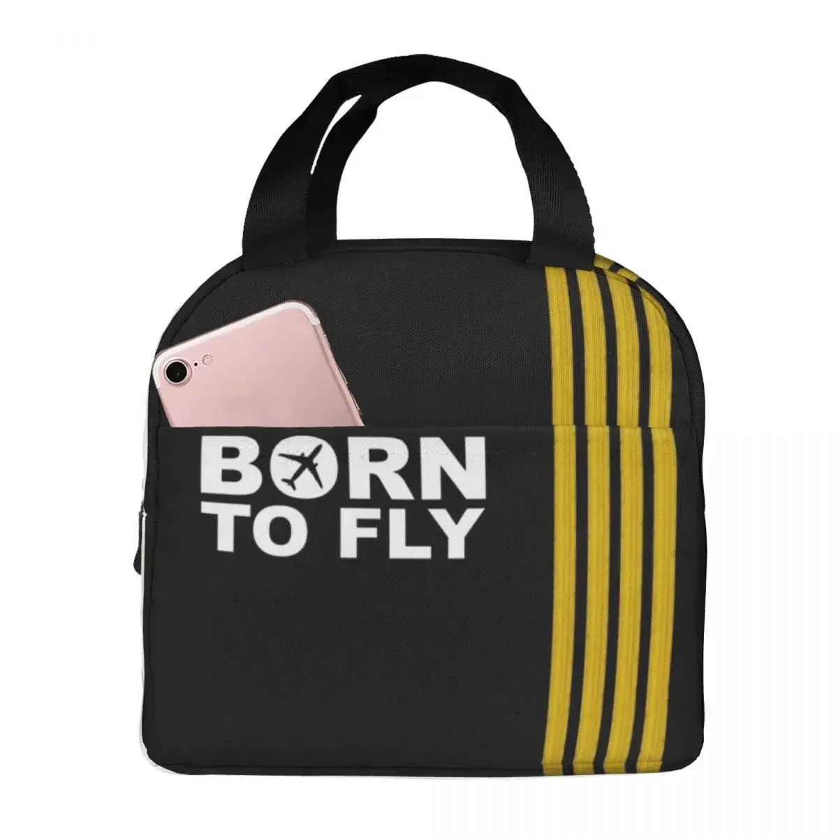 Born To Fly Captain Stripes Flight Pilot Insulated Lunch Bag Women Waterproof Aviation Aviator Airplane Cooler Thermal Lunch Box