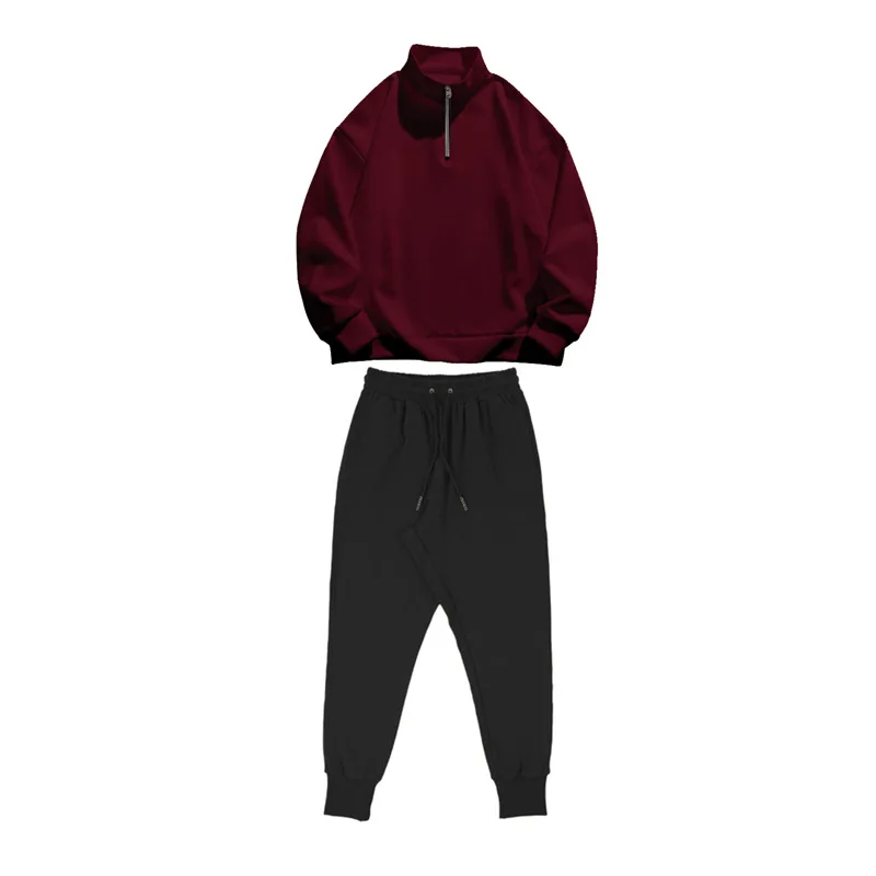 Autumn Winter Zipper Jacket Stand Collar Pullover Tracksuit Two-piece Tracksuit Casual Pants Men\'s Suit Sports Plus Size Set