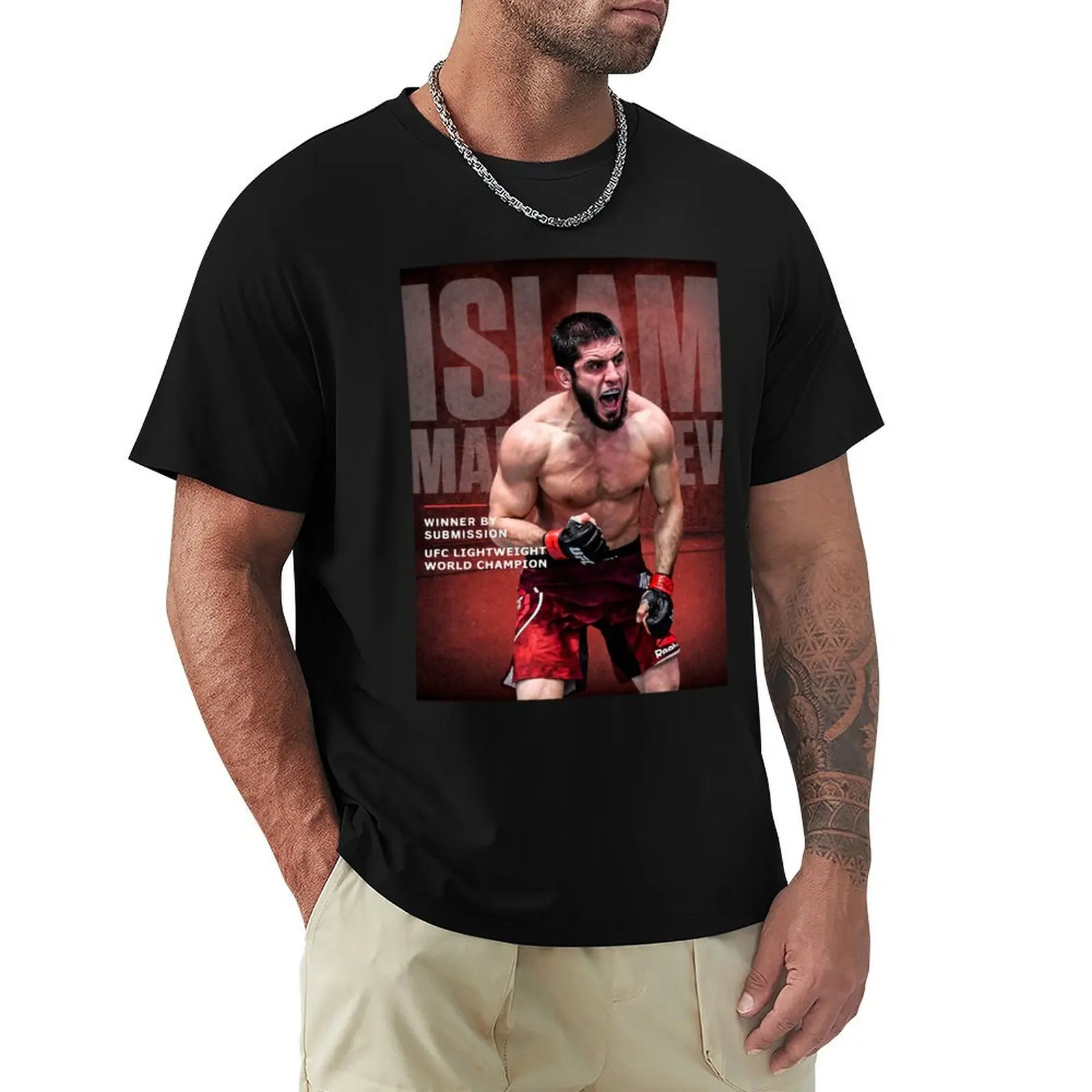 

Islam Makhachev T-Shirt Short sleeve tee vintage graphic tee Aesthetic clothing heavyweights shirts men graphic