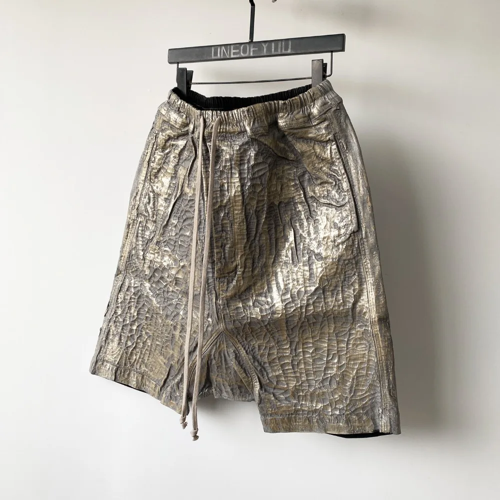 Dark Heavy Metal Crack Design Shorts Men RO Style Thick Coating Waste Soil Heavy Industry Pentagram Fashion Pants