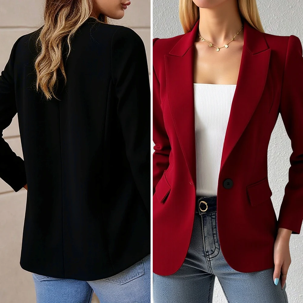 

Mia Muse Autumn Professional Blazers 2025 Women's Elegant Lapel Long Sleeve Slim Single Casual Coat Button Office Wear Blazers