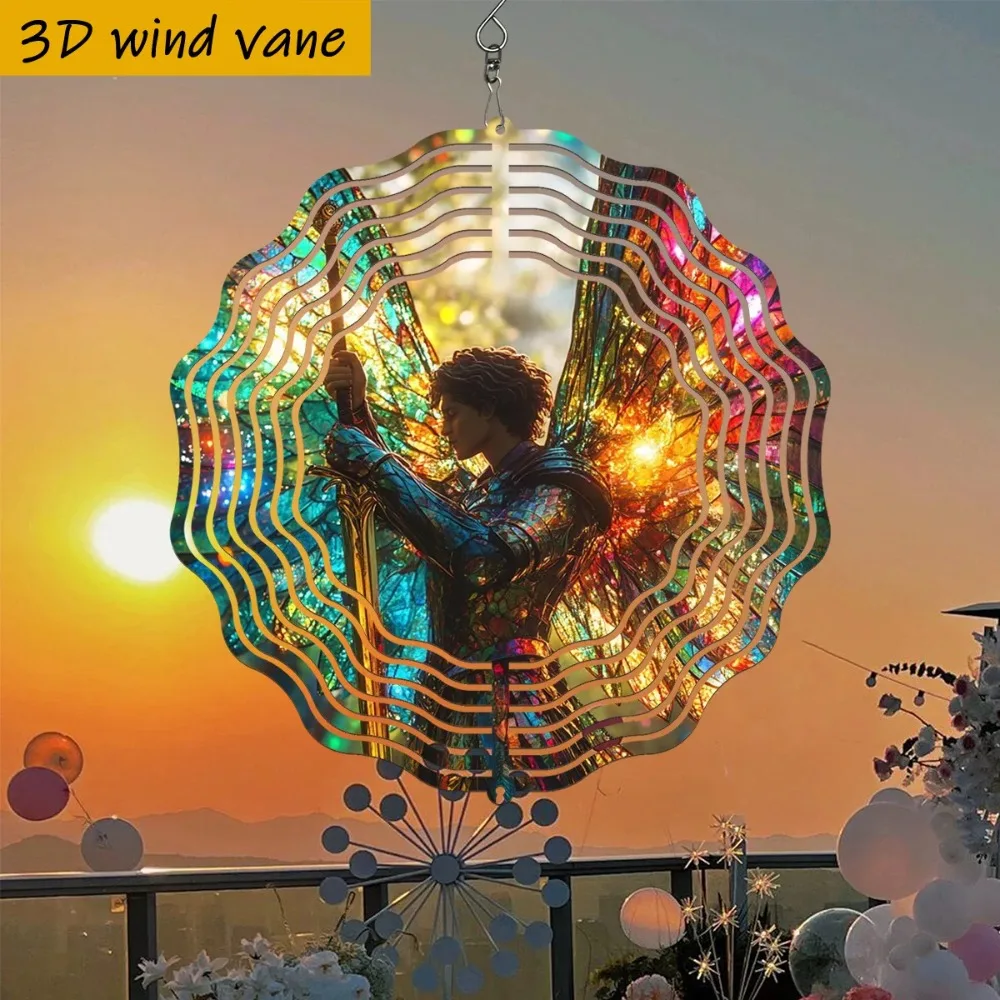 CIFBUY 3D Metal Rainbow Light Wing Warrior Sword 360° Rotating Hanging Decor Outdoor Garden Art Ornament