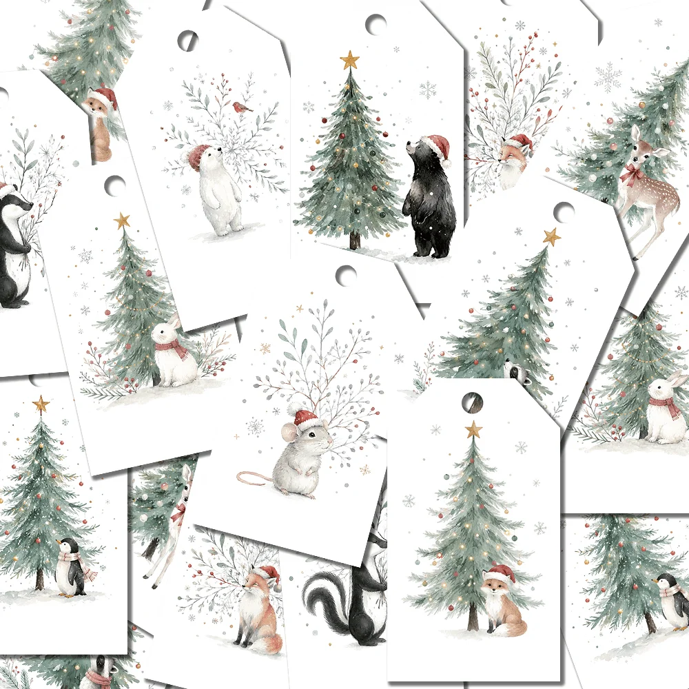 40pcs Pastel Forest Animals Decorative Tags, Holiday Gift Labels, Party Decorations, Handmade Packaging Accents, Jute Rope