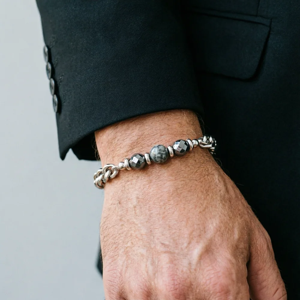 Punk Stainless Steel Chain Men Bracelet Adjustable Lobster Claw Buckle Big Stone Beads Braslet Charm Cool Homme Gift Jewelry