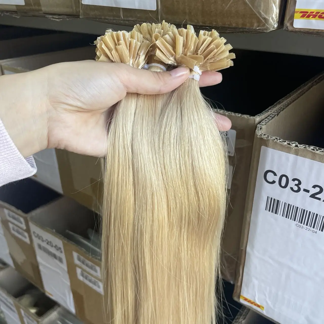 ملحقات الشعر البشري U تلميح الشعر مستقيم قبل المستعبدين تلميح وصلات شعر الساخن الانصهار الكيراتين تمديد أشقر داكن 24 #   12"-20"