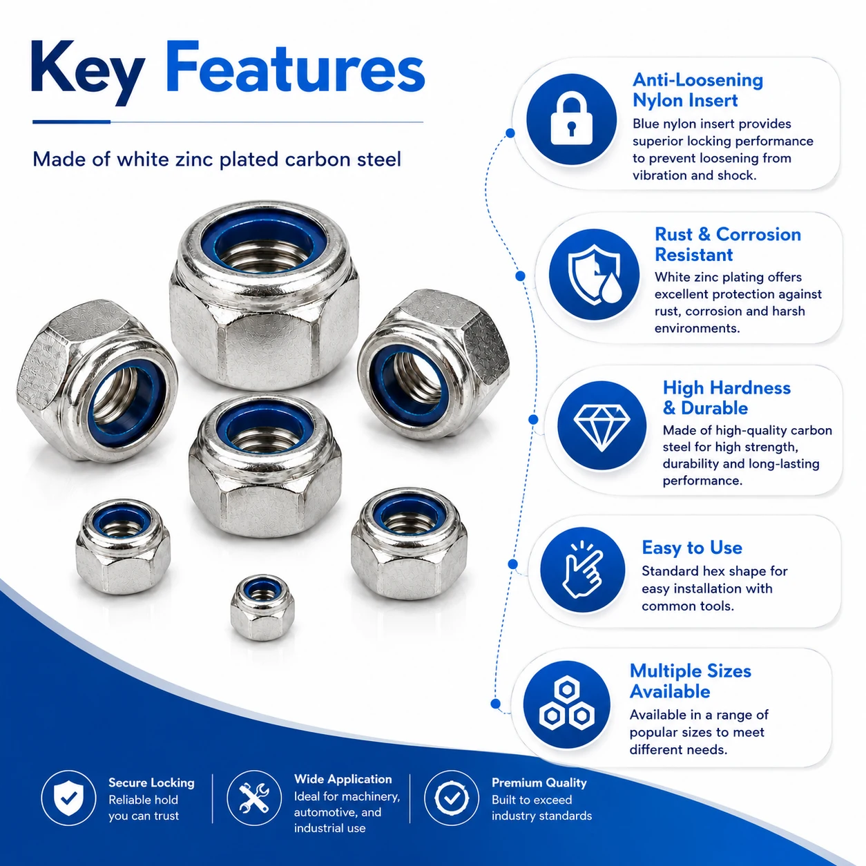 50-200Pcs M2 M2.5 M6 M8 M10 Galvanized Hex Lock Nuts, Carbon Steel Nylon Insert Self-Locking Nuts Hardware Fasteners