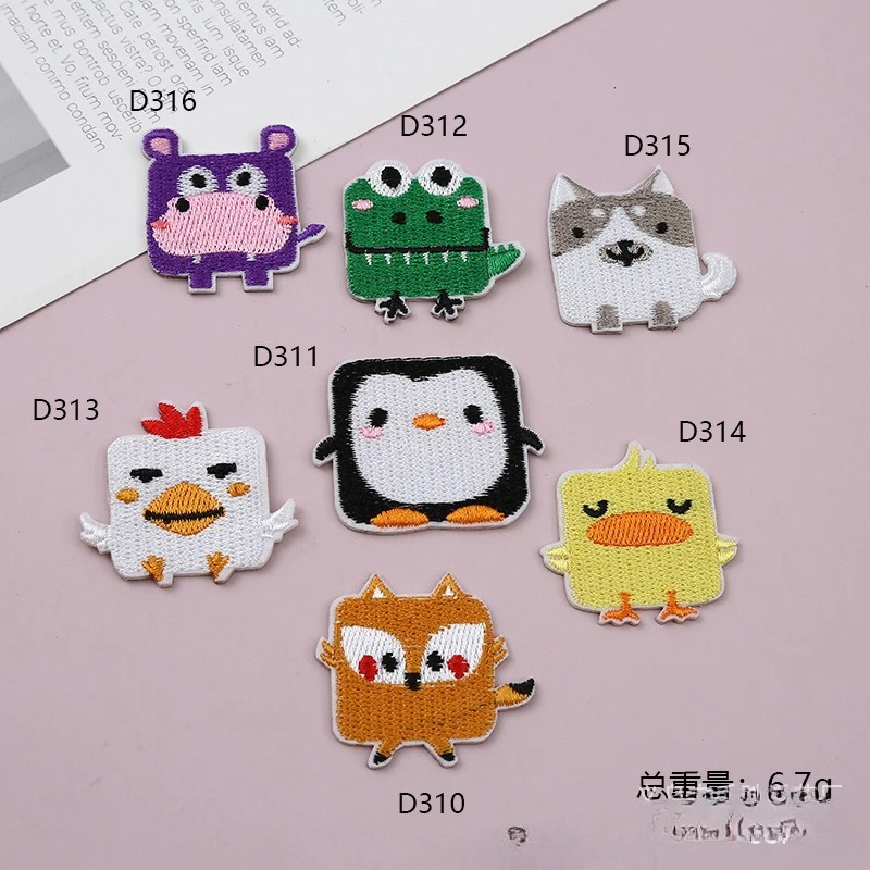 100pcs/Lot Anime Embroidery Patch Shirt Bag Clothing Decoration Accessory Craft Diy Applique Animal Duck Fox Penguin Dinosaur