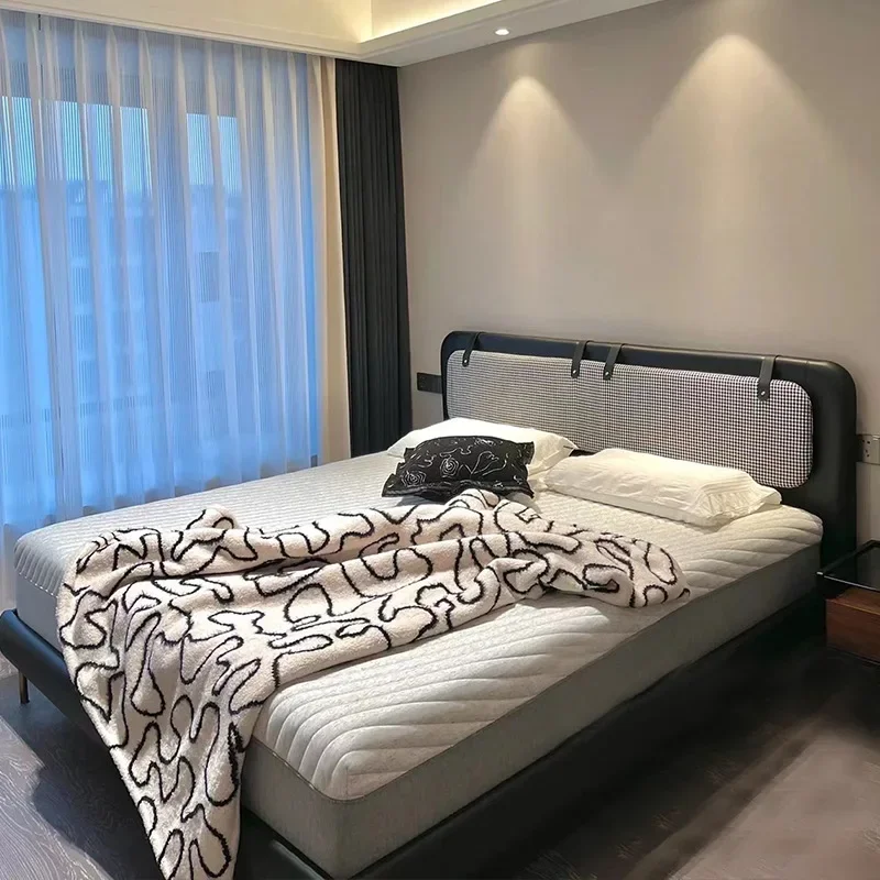 Thousand Bird Lattice Bed French Retro Bed Homestay ns Wind Italian Leather  Light Luxury Modern Double Master Bedroom Queen Bed