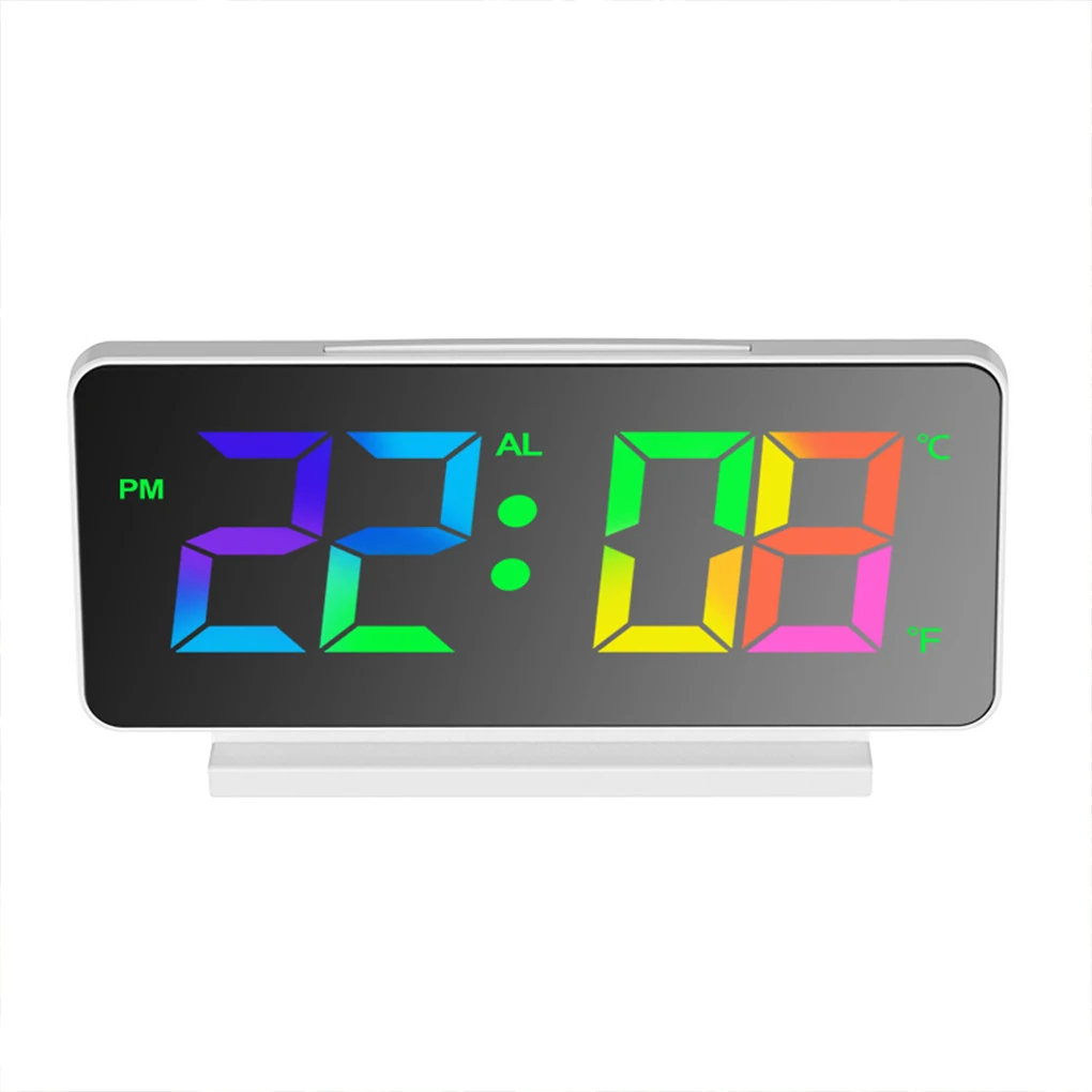 Alarm Clock LED Digital Temperature Display Wake Up Bedroom Thermometer Week Snooze Dimming Mirror Sleeping Clocks