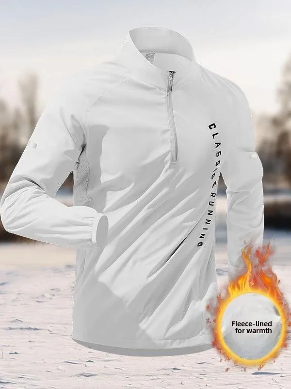 Men's Fleece Lined Long Sleeve Running Fitness Training Top Quick Dry Half Zip Casual Stand Collar Sports Leisure Clothing