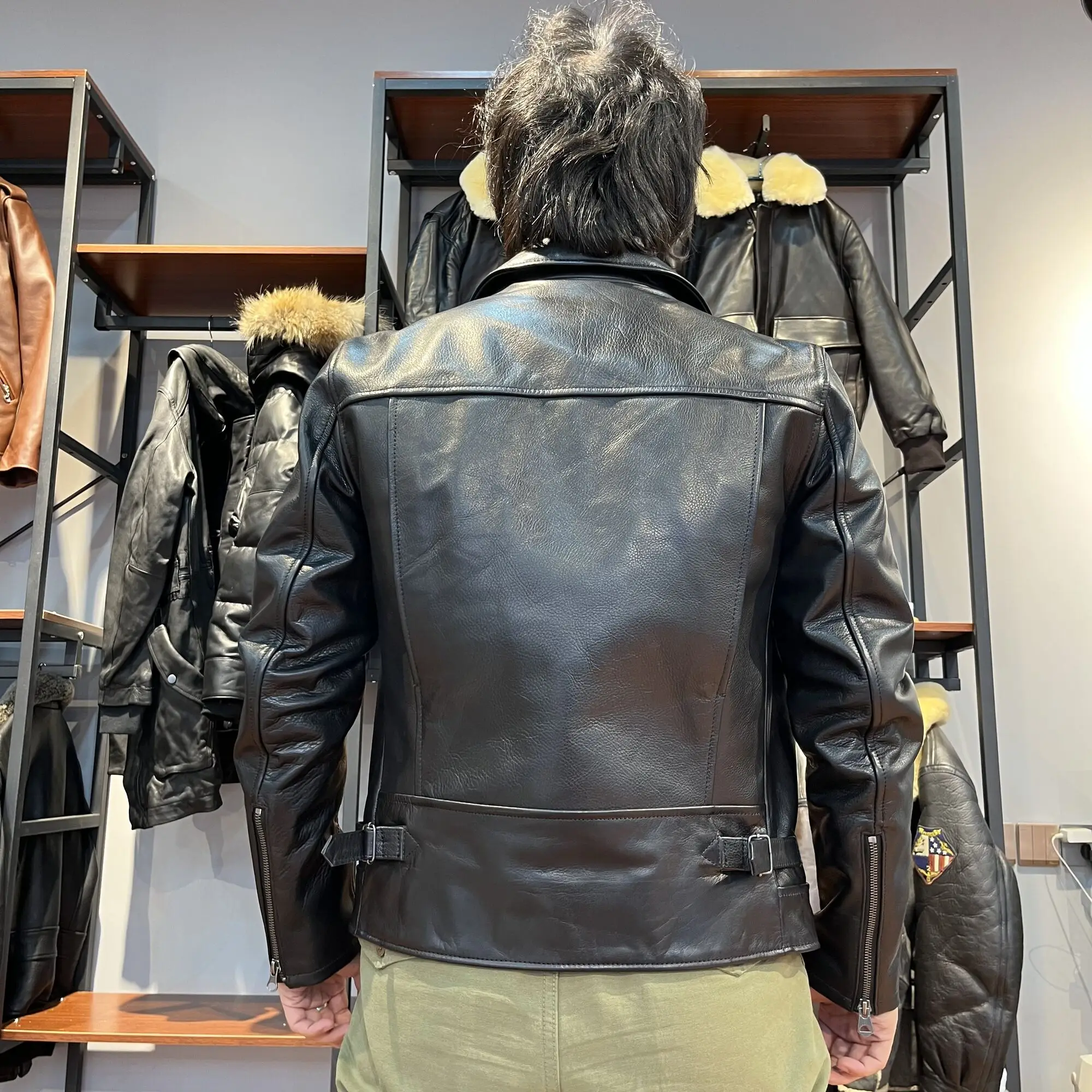 CDJ-35 Asian Size Super Top Quality Heavy Genuine Italian Cow Leather Slim Classic Cowhide Stylish Rider Jacket