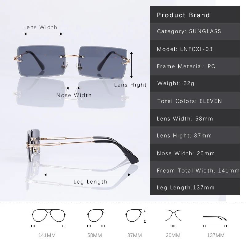 LNFCXI New Color Rectangle Rimless Gradient Sunglasses Women Men Frameless Small Shades Fashion Sun Glasses for Male Retro