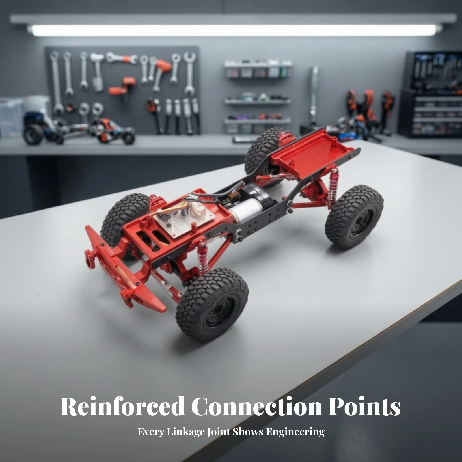 RC Car Upgrade Kit CNC-Machined Chassis Parts Kit with Shock Absorbers Shock Absorption Linkage System Anodized Hardware