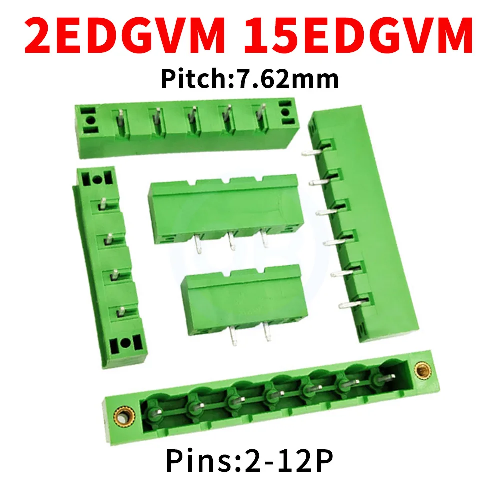 20 Pcs KF 7.62mm Flanged Plug-in PCB Terminal Block With Ears Straight Pin Fixed 2EDGVM JM 15EDGVM 2~12Pin