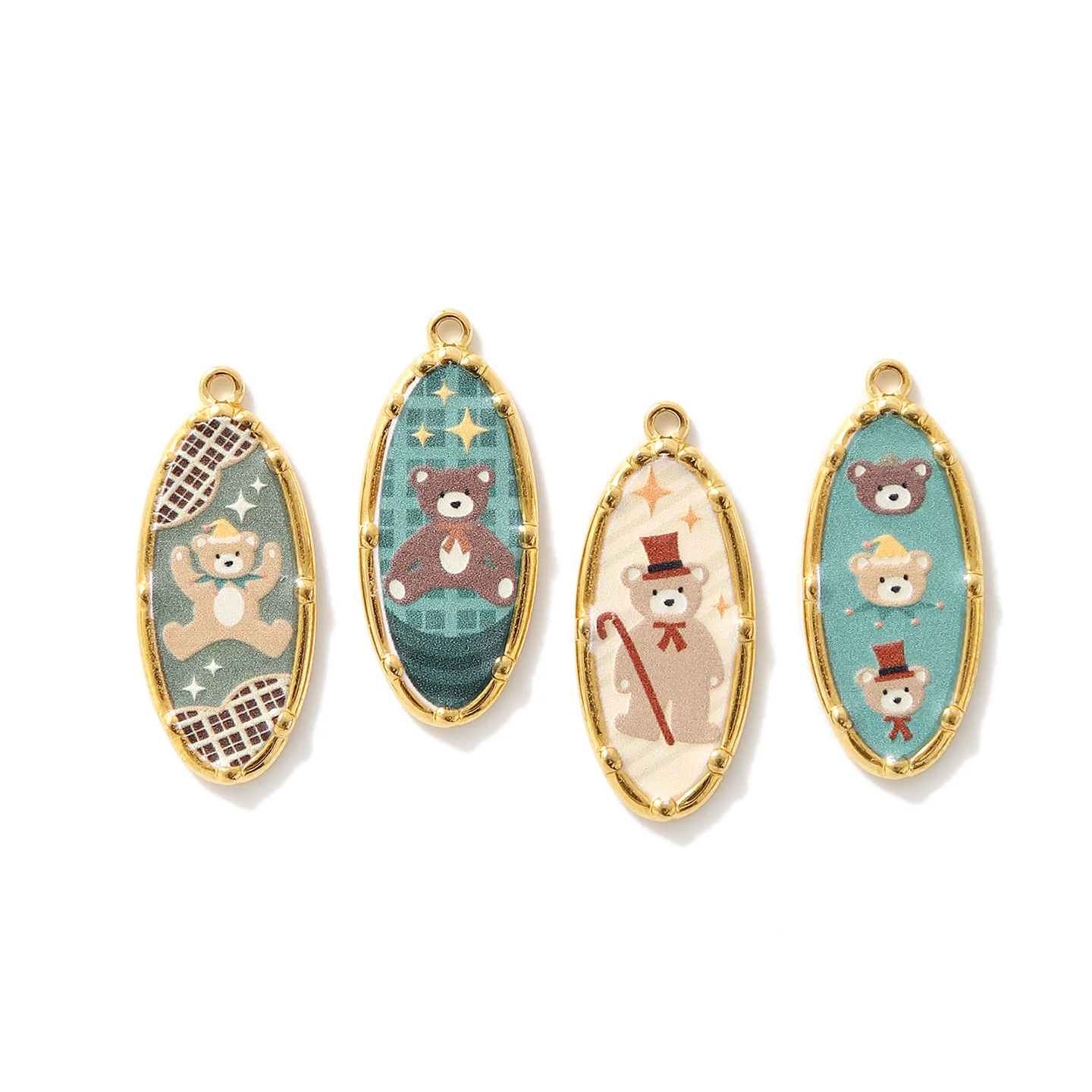 

5pcs/Lot Oil Painting Style Stainless Steel Oval Animal Necklace Pendant Enamel DIY Charm Women Jewelry Making Findings