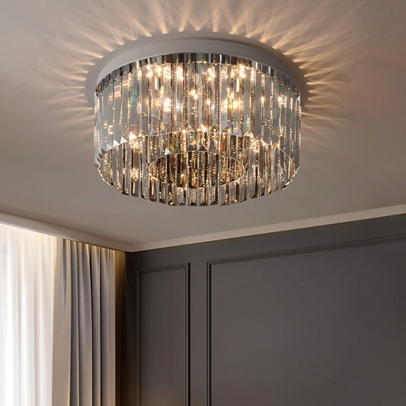 Smoky Gray Crystal Light Luxury Ceiling Lamp Atmospheric Dining Room Bedroom Room Lamp High-end Headlight Living Room Main Lamp