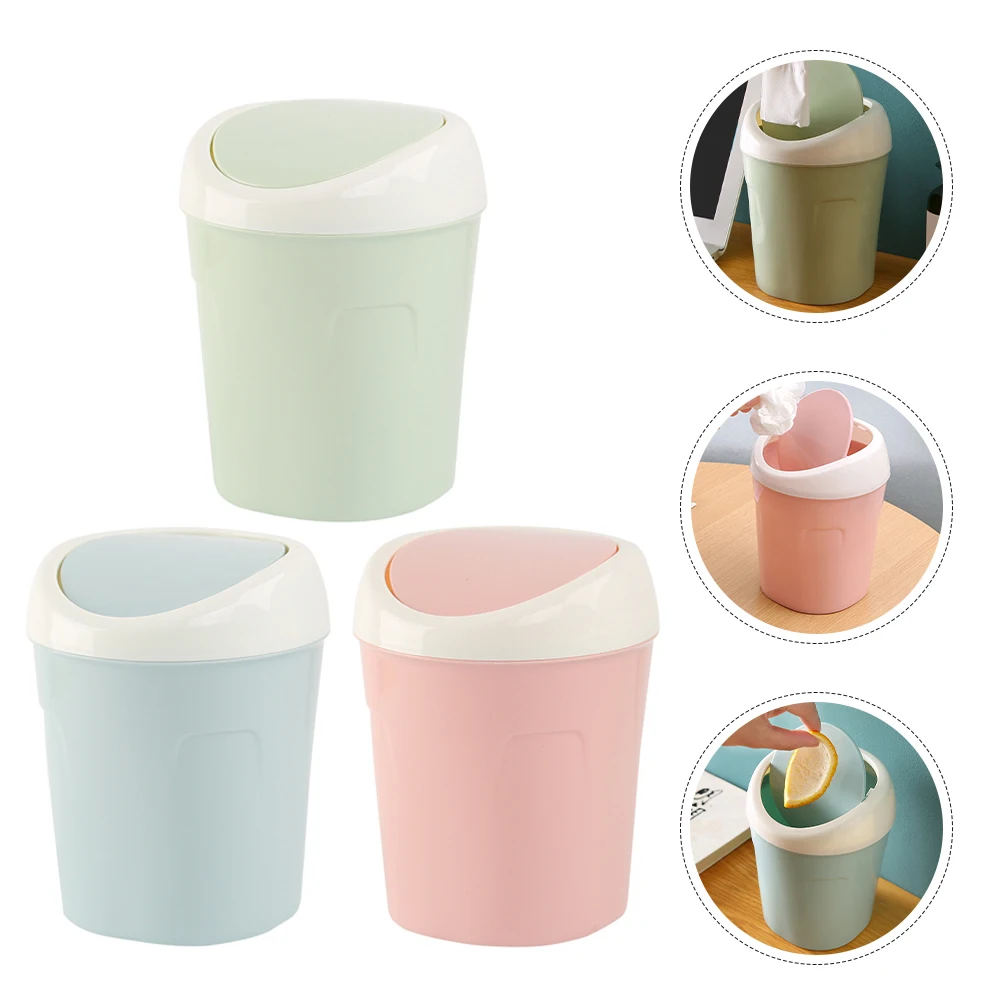 

3pcs Mini Desktop Trash Can Compact Office Waste Basket Swing Lid Odor-Proof Home Kitchen Bathroom Space-Saving Reusable