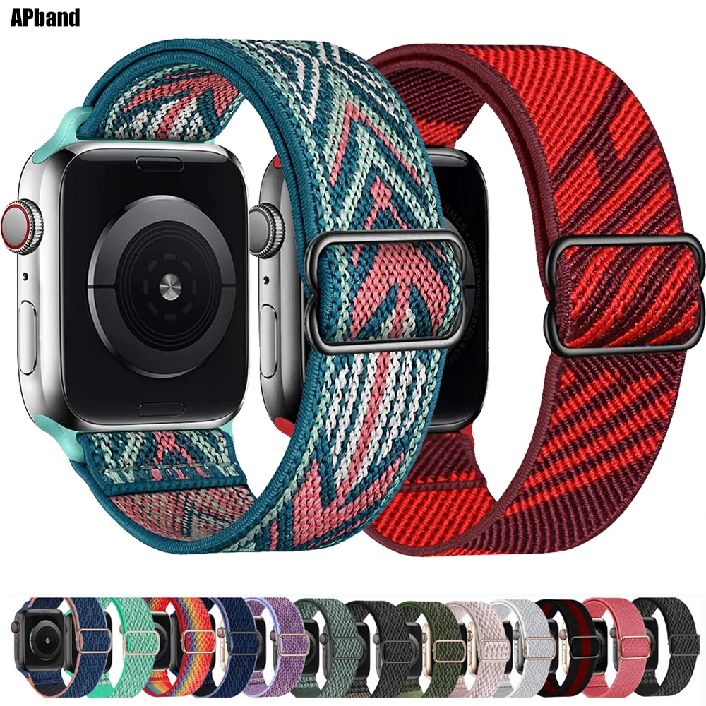 Scrunchie Strap for Apple Watch Band 44mm 40mm 45mm 41mm 49mm Adjustable Elastic Nylon Solo Loop Bracelet iWatch SE 6 7 8 Ultra