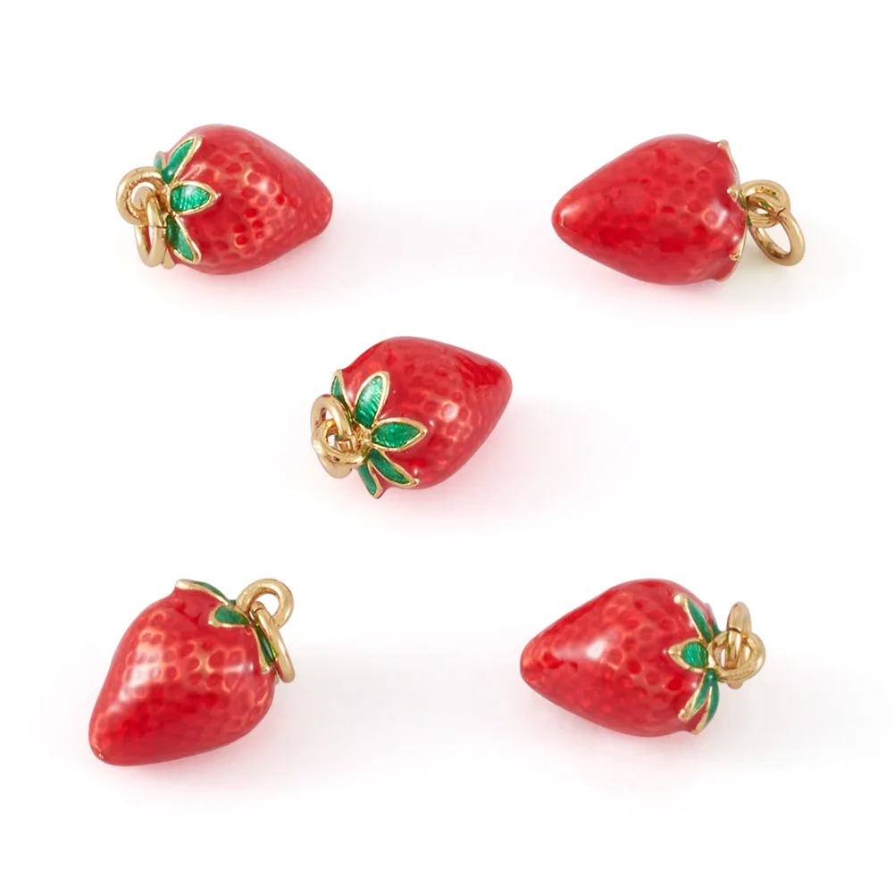 5Pcs Brass Enamel Fruit Pendants 3D Strawberry Orange Apple Watermelon Charms Ornament for Earrings Necklace DIY Jewelry Making