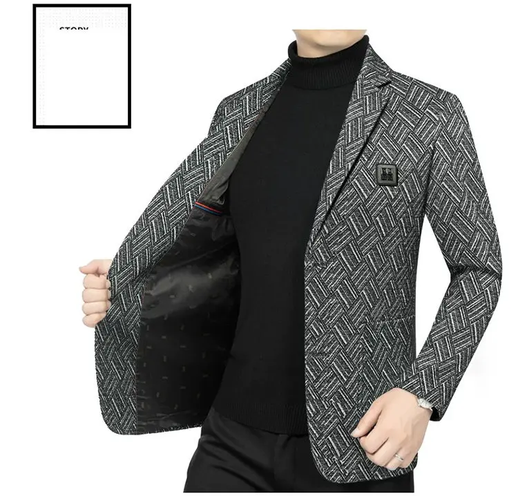 Herren-Blazer Modischer Business-Bankett-Tanz-Sänger-Blazer Gestreifter Figurbetonter Lässiger Trendiger Hochzeits-Bankett-Performance-Blazer – Detail 11