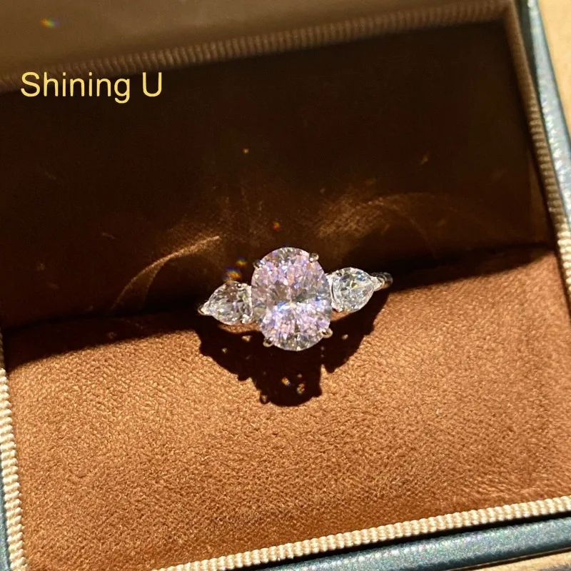 Shining U 925 Sterling Silver Oval High Carbon Daimond Ring for Women Fine Jewelry Wedding