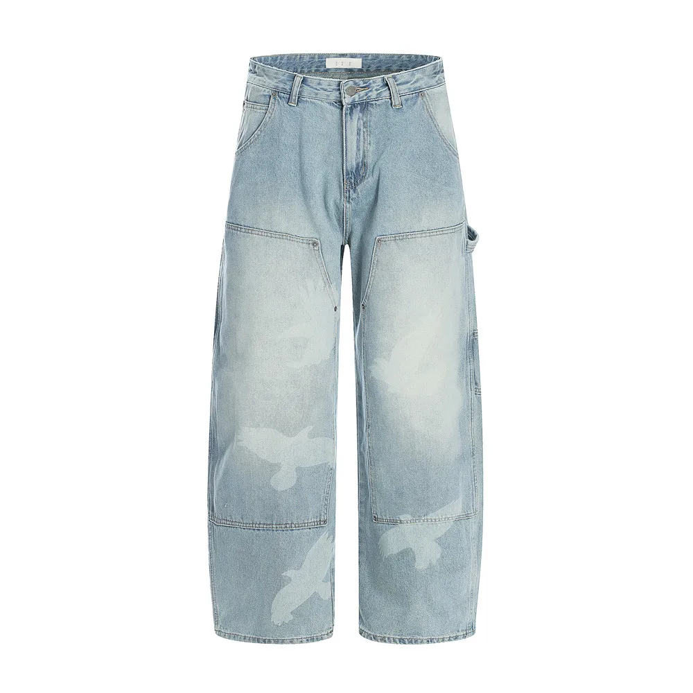 Tauben-Druck, Zimmermanns-Jeanshose, Herrentasche, Retro, High Street, gewaschen, Distressed, lockeres, weites Bein, ARC 3D-Jeans – Detail 6