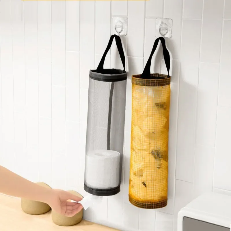 Home Grocery Bag Holder Wall Mount Plastic Bag Holder Dispenser Hanging Storage Trash Garbage Bag Kitchen Garbage Organizer