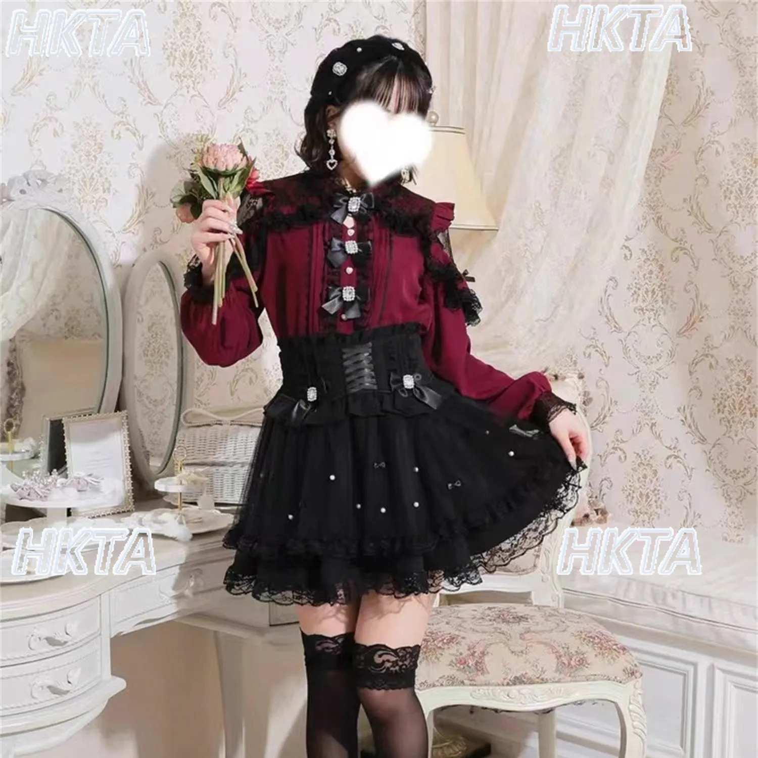 Japanese Off The Shoulder Lace Ruffle Bow Cute Sweet Top White Shirt Stand Up Collar Long Sleeved Lolita Chiffon Blouses Women